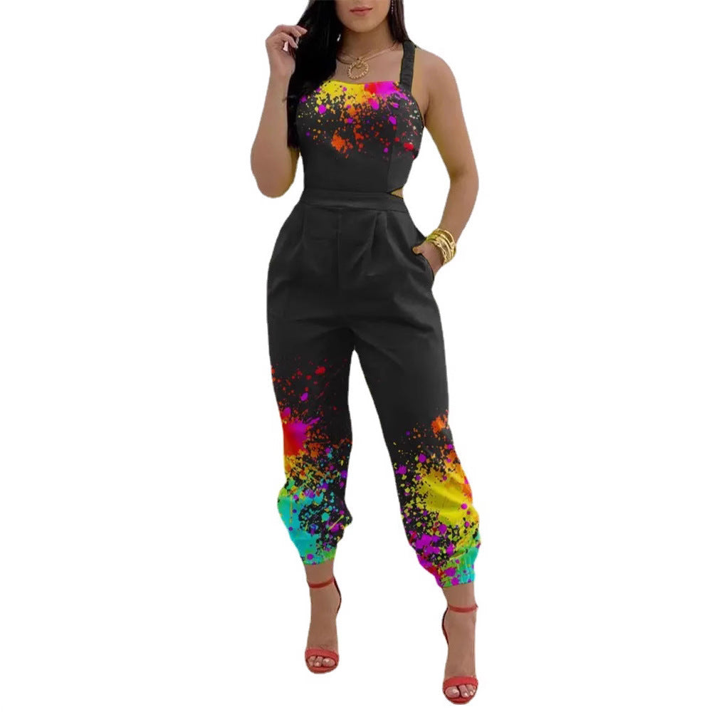 Damen modisches Jumpsuit mit floralem Design und tiefem Rückenausschnitt R&B