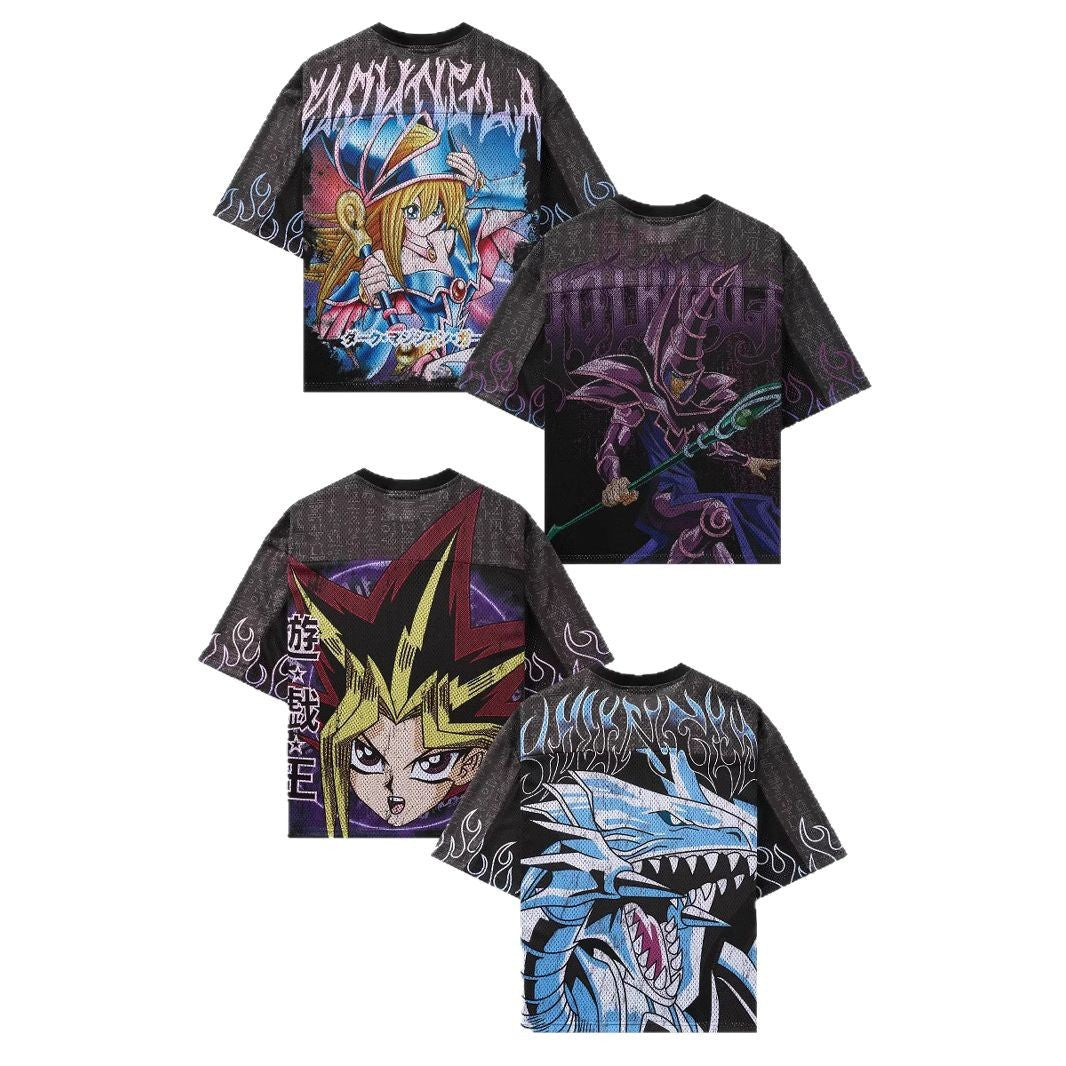 Unisex nan atmungsaktives Netz-Jersey mit großflächigem Anime-Print und V-Ausschnitt R&B