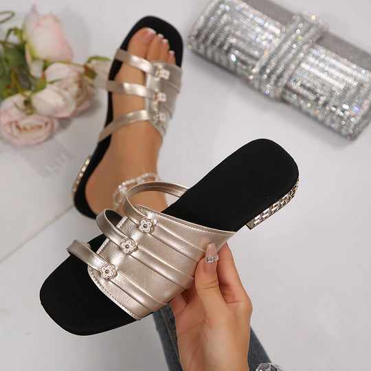 Damen elegante Riemchensandalen mit dekorativen Blüten R&B