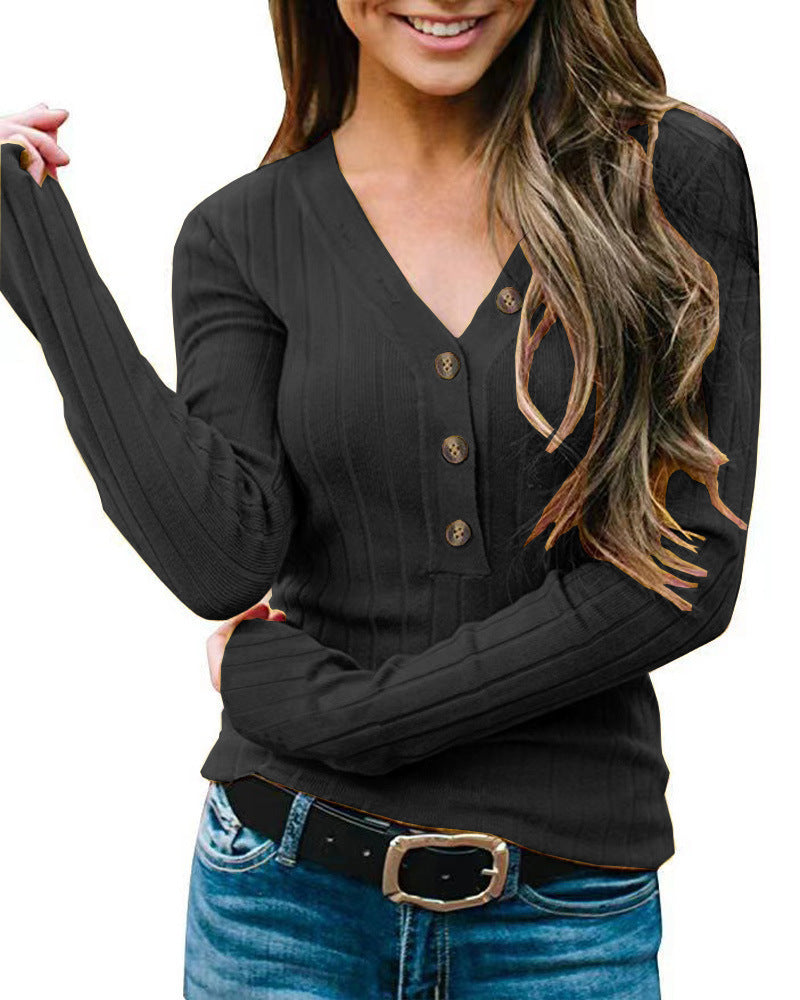 Damen Langärmliger Pullover mit Knopfverschluss R&B