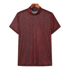 Damen nan schimmerndes Kurzarmshirt mit hohem Rundhalsausschnitt und strukturierter Animal-Print-Optik R&B
