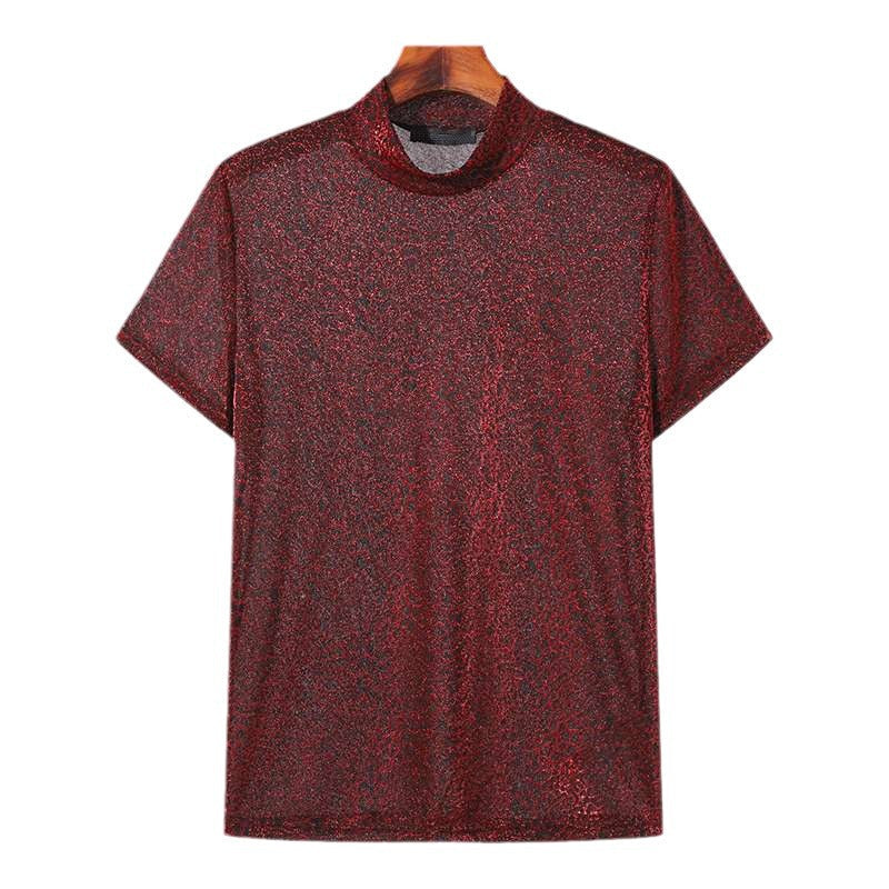 Damen nan schimmerndes Kurzarmshirt mit hohem Rundhalsausschnitt und strukturierter Animal-Print-Optik R&B