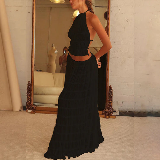 Damen luftiges Maxi-Kleid mit zarten Rüschendetails und verstellbarem Oberteil R&B