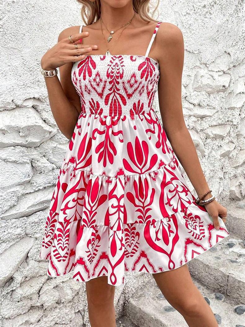 Damen luftiges Minikleid mit weitem Rüschensaum R&B