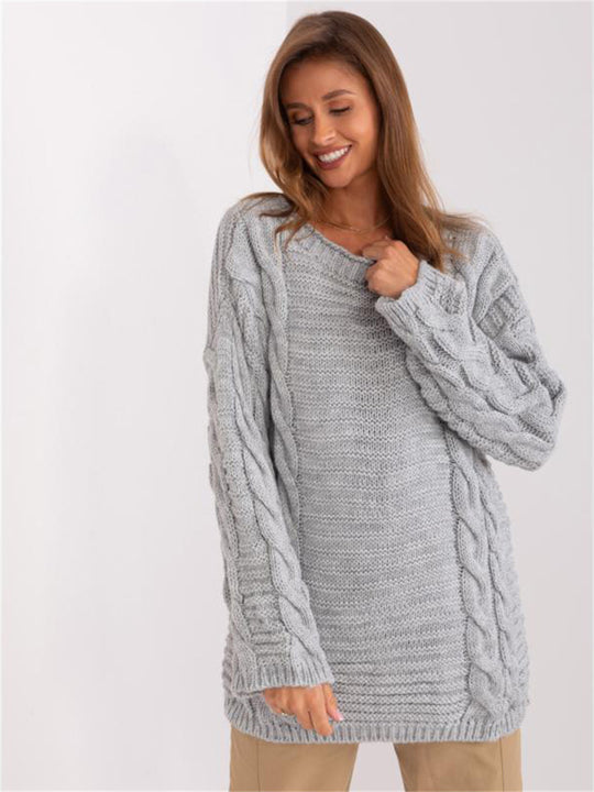 Damen Grobstrickpullover mit modernem Zopfmuster und weiten Ärmeln R&B