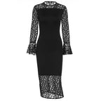 Damen elegantes Spitzenkleid mit weitem Arm und fließendem Saum R&B