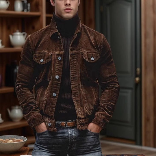 Herren modische Kordjacke mit praktischen Taschen und klassischem Schnitt R&B
