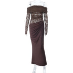 Damen Elegantes Off-Shoulder Kleid mit Spitzenoberteil R&B