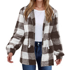 Damen Fleecejacke mit modischem Karomuster und praktischen Taschen