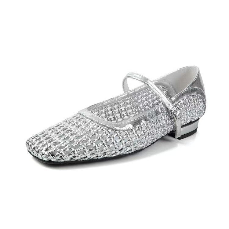 Damen elegante Ballerina-Pantoletten mit modischem Flecht-Design R&B