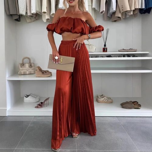 Damen Elegantes Set mit schwingendem Oberteil und plissierten Hosen R&B