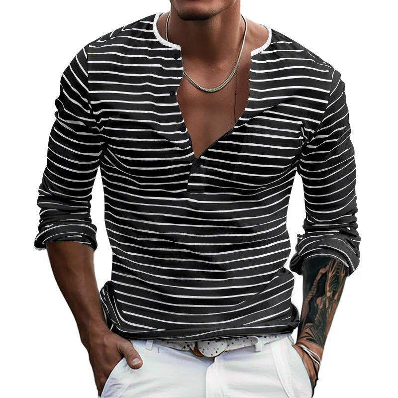 Herren Lässiges Langarmshirt mit dezentem Streifenmuster und Knopfleiste R&B