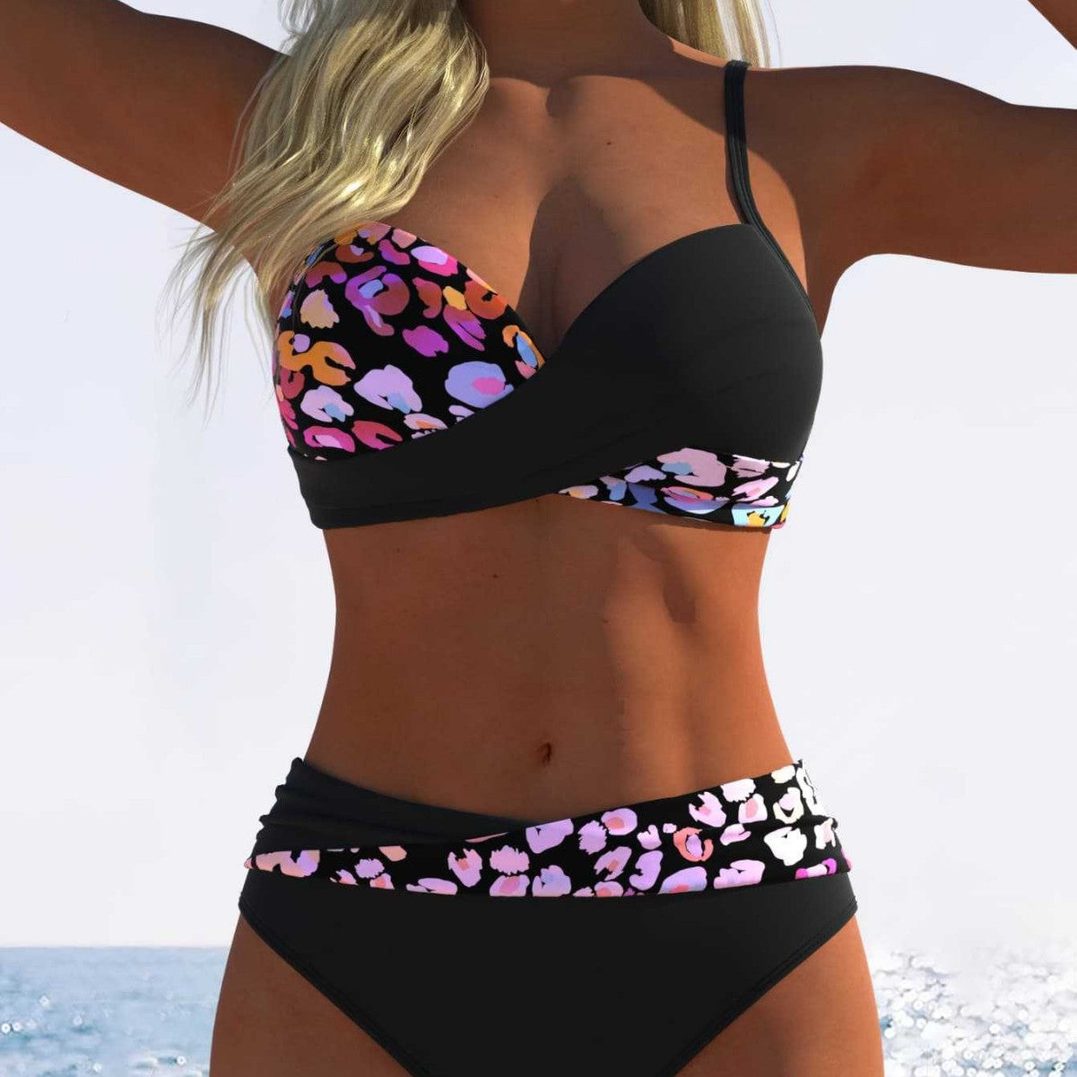 Damen Bikini mit gepolstertem Oberteil und hohem Taillenschnitt R&B
