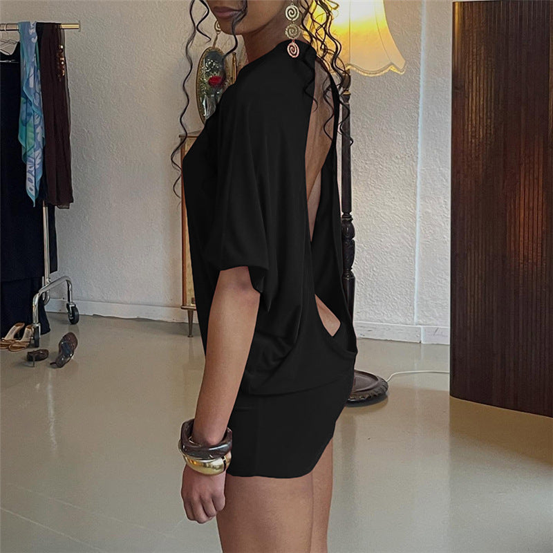 Damen figurbetontes Kurzarmshirt mit raffiniertem Schnitt und elastischem Material R&B