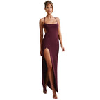 Damen Maxikleid mit tiefem Schlitz und schmalen Trägern R&B