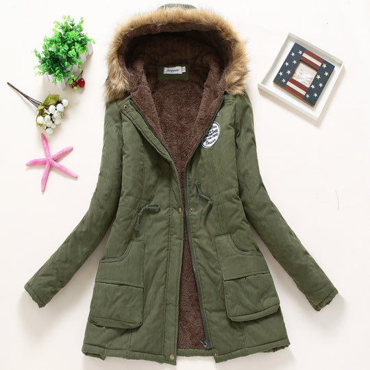 Damen gesteppte Parkajacke mit Kapuze und Kunstfellfutter R&B