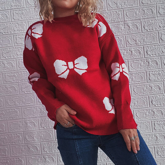 Damen Festlicher Pullover mit fröhlichem Glockenmotiv und lässigem Schnitt R&B