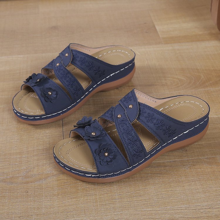 Damen bequeme Sandalen mit floralem Design und ergonomischem Fußbett R&B