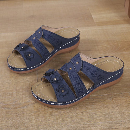 Damen bequeme Sandalen mit floralem Design und ergonomischem Fußbett R&B