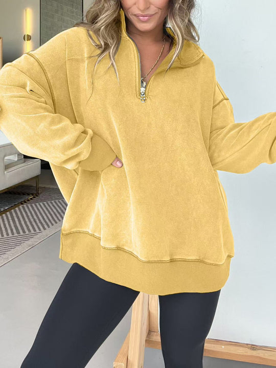 Damen Bequemer Pullover mit halbem Reißverschluss R&B