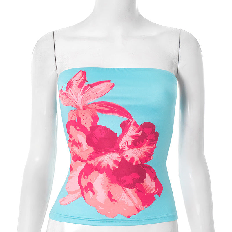 Damen Bandeau-Oberteil mit floralem Design und elastischem Stoff R&B