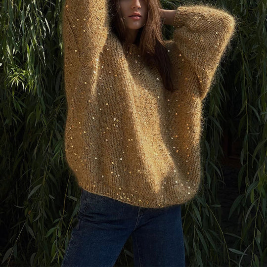 Damen Glitzernder Strickpullover mit Puffärmeln R&B