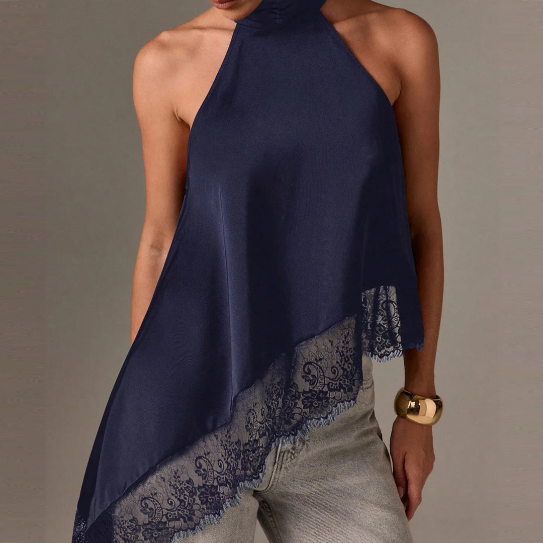 Damen luftiges Chiffon-Top mit eleganter Spitzenverzierung R&B