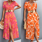 Damen Maxi-Kleid mit voluminösen Ärmeln und eleganten Knopfdetails R&B