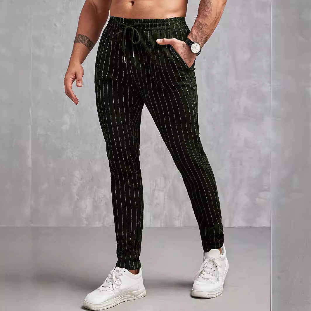 Herren moderne Lounge-Hose mit elastischem Bund und dekorativen Streifen R&B