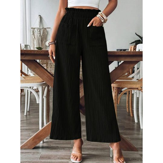 Damen luftige Palazzohose mit elastischem Bund und großen Taschen R&B