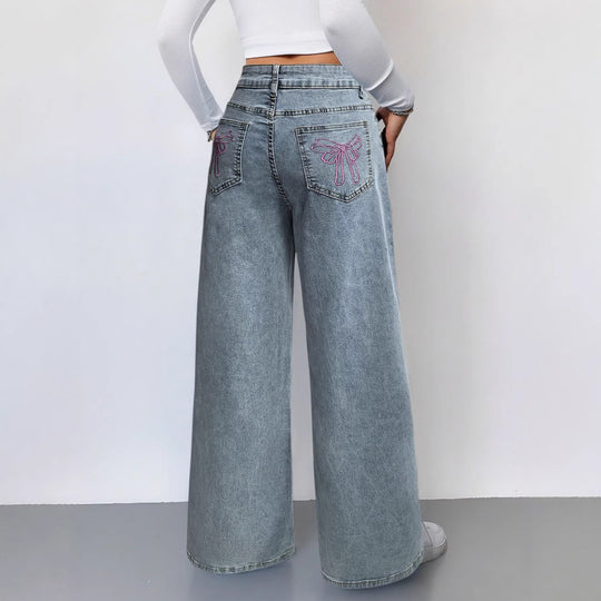 Damen Weit geschnittene Jeans im Vintage-Stil mit hohem Bund und lässigem Look R&B