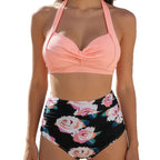 Damen Hochtailliertes Bikini-Set mit eleganter Raffung und floralem Design R&B