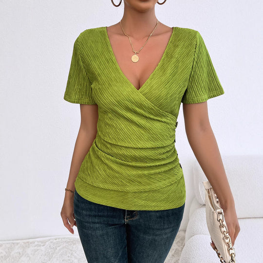 Damen Wickelbluse mit raffinierten Falten und Knopfdetails R&B