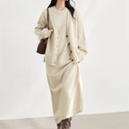 Damen Strickjacke mit knopfen und bequemen langen Ärmeln