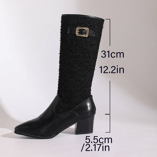 Damen modische Overknee-Stiefel mit elegantem Strickmuster und komfortablem blockiertem Absatz R&B