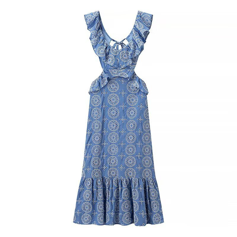 Damen Maxikleid mit Rüschendetails und floralem Muster R&B