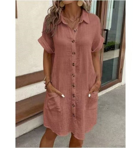 Damen lässiges Hemdblusenkleid mit Knopfdetails und Taschen R&B