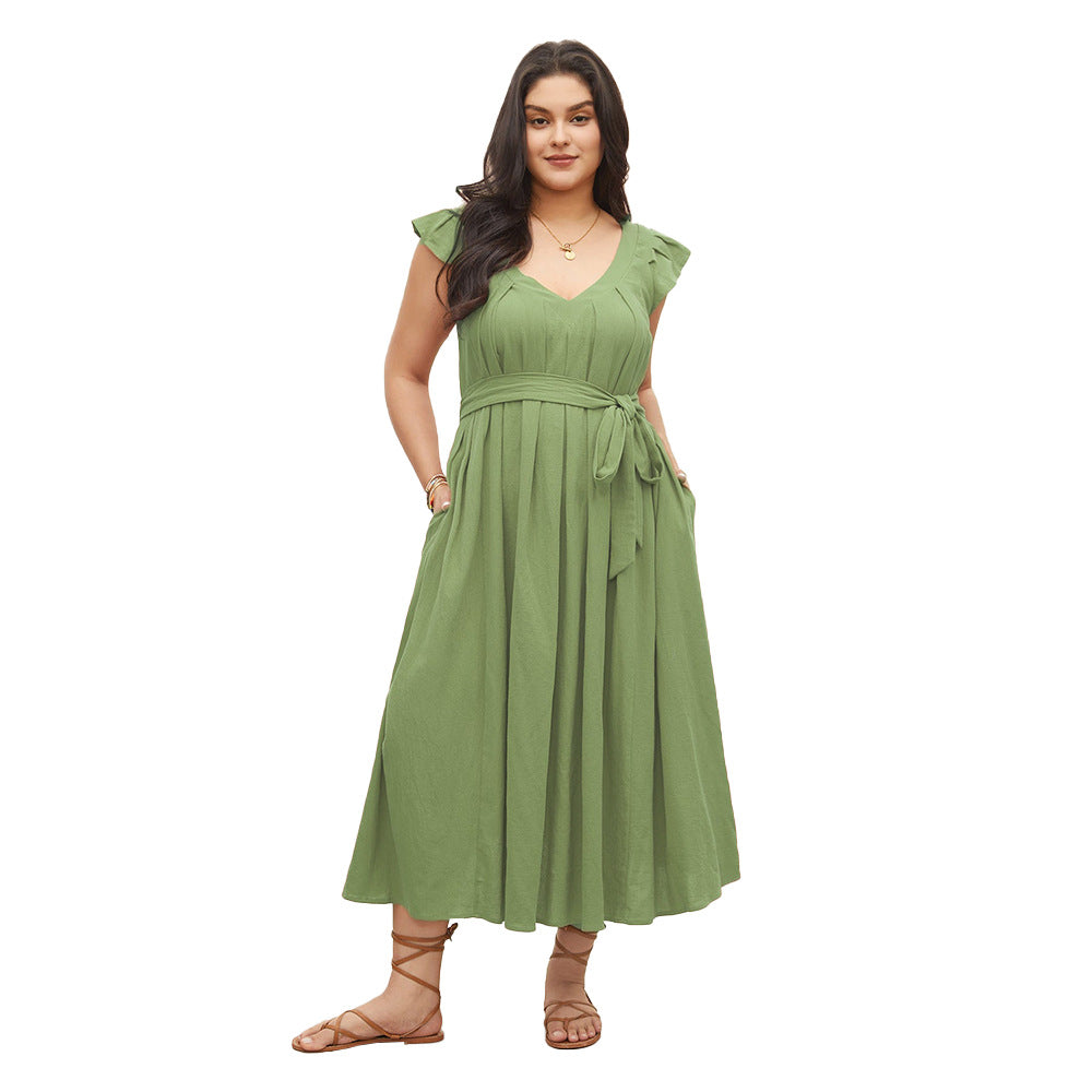 Damen Maxikleid mit fließendem Rock und dekorativen Rüschendetails R&B
