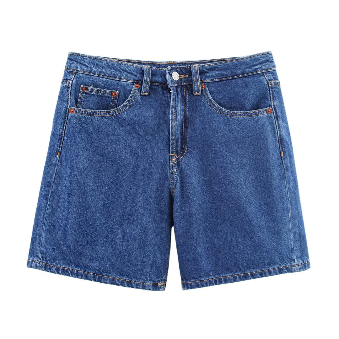 Damen Denim-Shorts im lässigen Schnitt mit hoher Taille und praktischen Taschen R&B