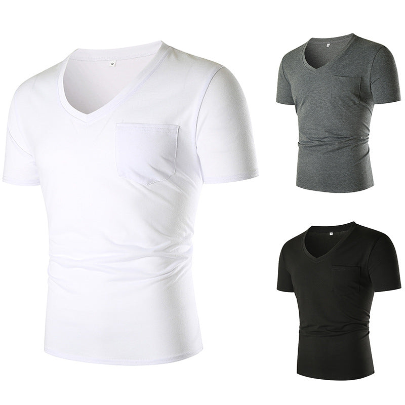 Herren V-Ausschnitt T-Shirt mit Brusttasche und figurbetonter Passform