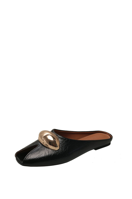 Damen Offene Mules mit schimmerndem Obermaterial und dekorativem Metall-Detail R&B