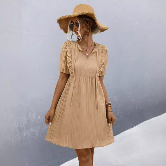Damen Freizeitkleid mit Falten-Design und Rüschendetails R&B