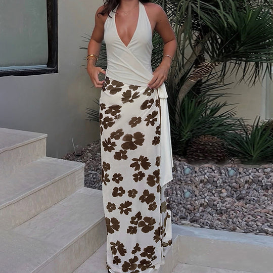 Damen Maxikleid mit Wickel-Oberteil und floralem Muster R&B