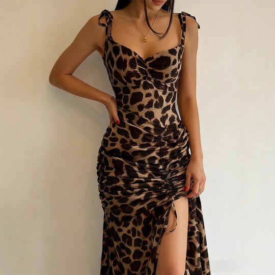 Damen Elegantes Maxikleid mit Leopardenmuster und seitlichem Schlitz R&B