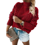 Damen Grobstrickpullover mit Stehkragen und Zopfdetails R&B