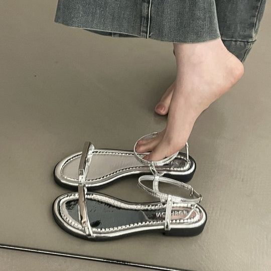 Damen elegante Riemchen-Sandalen mit modischem Glitzerakzent R&B
