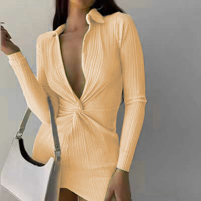 Damen Plissiertes Wickelkleid mit tiefem V-Ausschnitt R&B