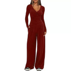Damen Eleganter Wickel-Jumpsuit mit weitem Bein und modischen Details EB
