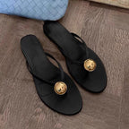 Damen Zehentrenner-Sandalen mit elegantem Goldakzent und weichem Fußbett R&B