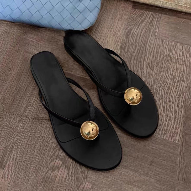 Damen Zehentrenner-Sandalen mit elegantem Goldakzent und weichem Fußbett R&B